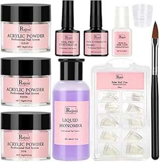 Acrylic Nail Kit with Prep Dehydrator and Primer, Acrylic Nail Powder and Liquid Kit French Clear Nail Tips Glue Brush DIY Nail Kit with Everything