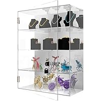 Clear Acrylic Countertop Display Case: Showcase with Lock & Mirror - Detachable Display Cabinet for Figures Rock Collectibles (4-Tier)