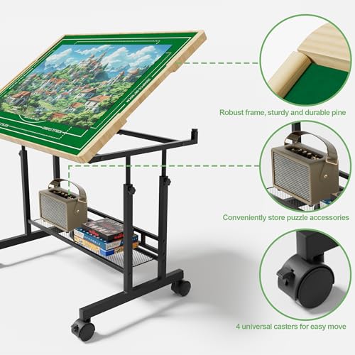 Image of CODACE Puzzle Table with Drawers - 1500 Pieces Jigsaw Puzzle Tables for Adults, Tilting Puzzles Board with Cover, Puzzles Table with Storage and Adjustable Height Legs，Present for Puzzles Enthusiast