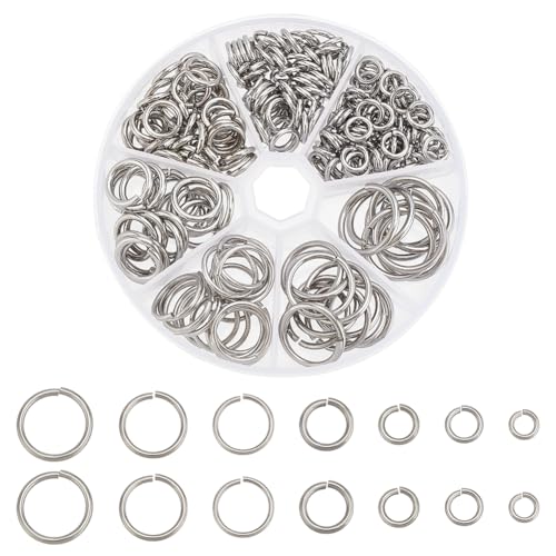 PH PandaHall 226pcs 7 Sizes 304 Stainless Steel Open Jump Rings 8/10/11/14/16/18/20mm Large O Rings Round Jump Rings Jewellery Connector Rings for Keychain Necklaces Jewellery Making 15/13/12 Gauge