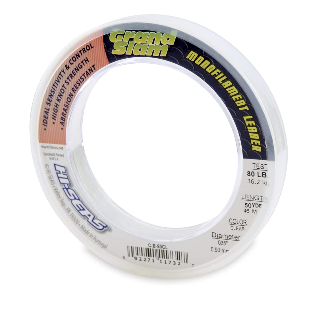 Hi-Seas Grand Slam Monofilament Leader, 80 Pound Test, Clear, 50 Yard