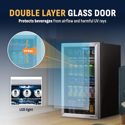 NewAir Beverage Refrigerator Cooler - 126 Cans Free Standing with Right Hinge Glass Door, Mini Fridge Beverage Organizer Perfect For Beer, Wine, Soda, And Cooler Drinks