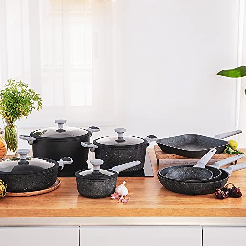 Cecotec Grill Polka Exclusive 28 Grill Wood&Rock. Diámetro 28 cm, Mango frío de Baquelita, Aluminio Forjado, Revestimiento Antiadherente Teflon, Apta para Lavavajillas y Todo Tipo de Cocinas