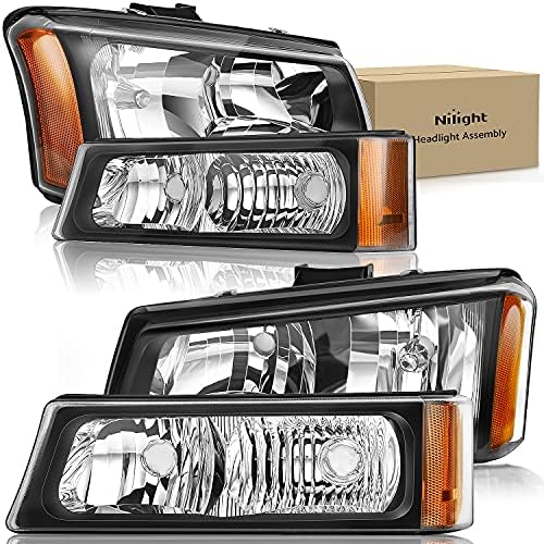 Nilight Headlight Assembly for 2003 2004 2005 2006 Chevy Silverado Avalanche 1500 1500HD 2500 2500HD 3500 Chevrolet Pickup Replacement Headlamp Housing Bumper Lamp Set, 2 Years Warranty