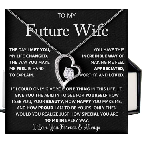 To My Future Wife Heart Necklace Romantic Promise Jewelry Gift for Bride-to-Be Fiance or Girlfriend Sentimental Love Message Card & Elegant Gift Box Valentine Anniversary Birthday Christmas