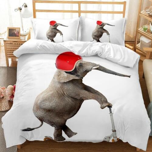 Housse de couette 220x240 éléphant blanc anti-plis en microfibre douce