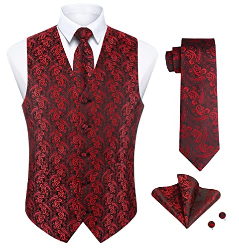 Enlision Burgundy Paisley Vest Set for Men
