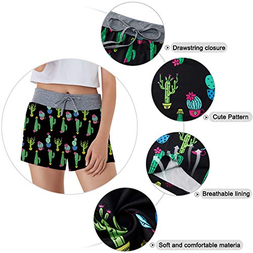 RAISEVERN Womens Pajama Shorts Bottoms Sleep Shorts Black Cactus Print Lounge Shorts Boxer Shorts Pj Shorts S - Thumbnail 5
