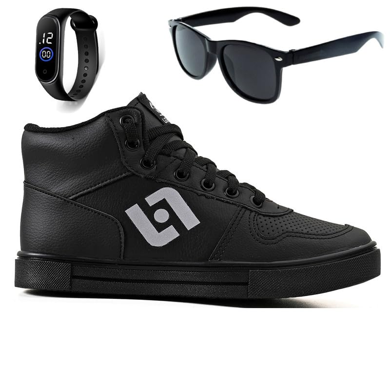 Light - Kids Shoes Kit with Watch & Sunglasses - High-Top Shoes for Boys, Quality Material Kid Sneakers - Size Little Kid 13 - Black