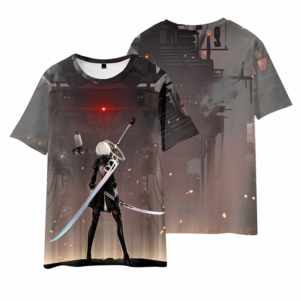 Charous Unisex Grey Anime Game Nier:automata Yorha No.2 Type B Summer Refresh Cartoon T-Shirts Used For Manga 2B Fans Cosplay Gift