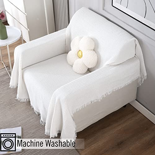Image of HOKIPO Polyster Cotton Sofa Couch Slipcover 1 Seater, 180 (D) x 180 (L) cm, White (AR-4638-N6)