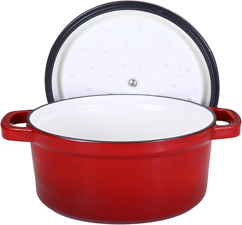 Miniatura 8 de Healthy Choices Olla holandesa de hierro fundido esmaltado de 3 cuartos de galón con tapa, horno holandés pequeño gris para hornear pan, ideal para