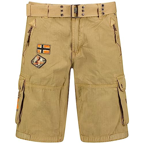 Geographical Norway Paintball Men Bermudas Hombre Casual Cotton, Shorts Cargo Deportivos Hombre, Bermudas Cortas con Cinturón Normal Fit, Hombre Primavera Verano (Beige L)