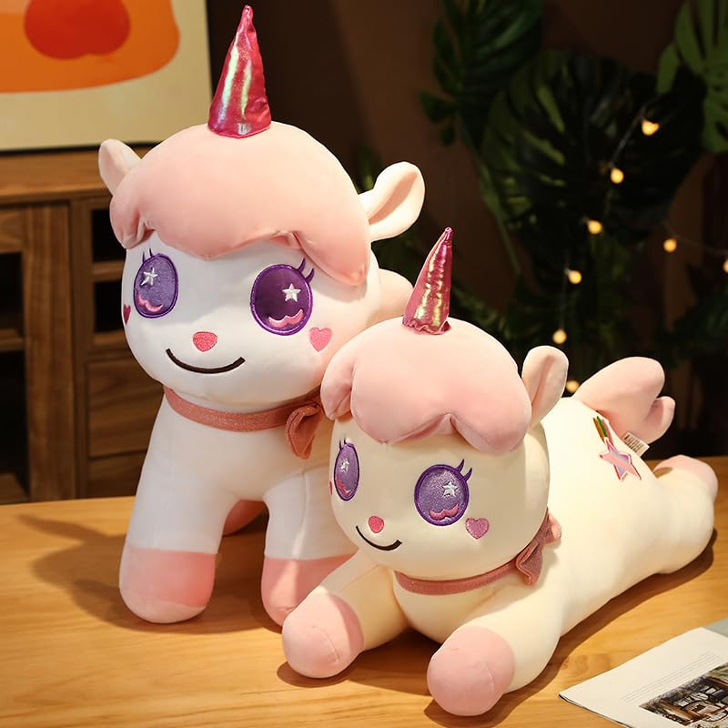 Kawaii Buntes Einhorn Plüschtier Niedliches Anime Große Augen Einhorn Kissen Gefüllte Plüschtiere Puppe für Kinder/Mädchen Geschenk 50cm Gelb-A