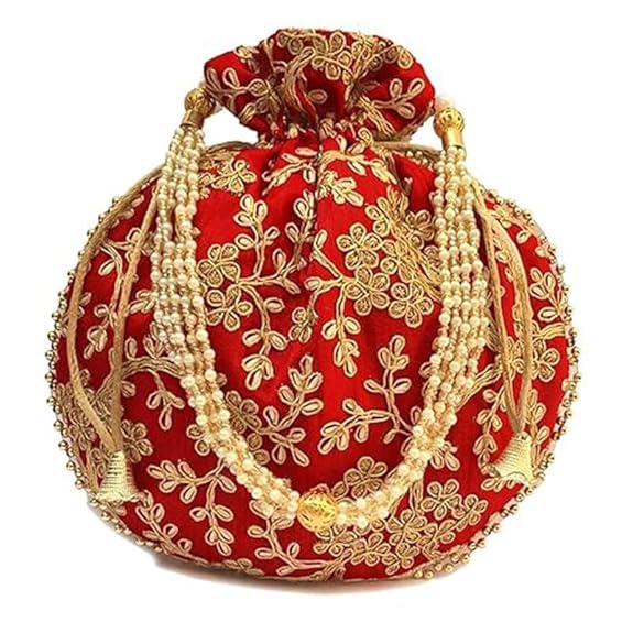 Elegant Rajasthani Silk Batwa Clutch Bag with Zari Work, Ethnic Potli Wristlet for Women, Bridal