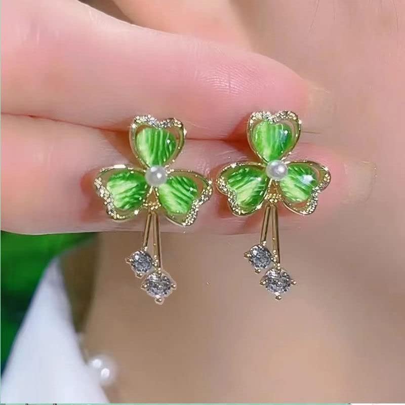 St Patrick's Day Earrings for Women,Green Rhinestone Irish Shamrock Hoop Earrings Green Clover Crystal Opal Drop Dangle Earrings Good Luck St patrick's Day Outfit Holiday Jewelry Accessories - Image 3