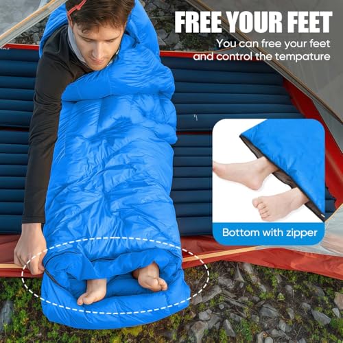 Image of Camping Sleeping Bags for Adults Kids Waterproof Lightweight Sleeping Bag for Cold Weather or Warm Backpacking Hiking Mountaineering Indoor Outdoor Use (Blue)