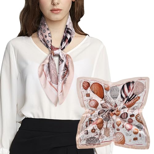 EXTREE Silk Feeling Scarf Medium Square Satin Head Scarf Sleeping Hair Wrapping for Women 27.5 × 27.5 inches Back Horse Frame Blue