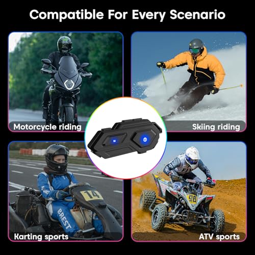 Image of Sounce C8 Motorcycle Bluetooth Helmet Headset - Wireless Dual Earphones with 50mm HD Speakers, LED Emergency Light, IP67 Waterproof, Voice Control, Auto Call Answer, V5.4 Bluetooth Compatible