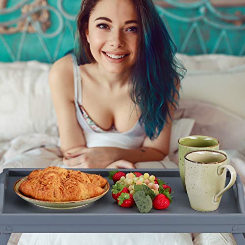Tablette de lit plateau de petit déjeuner gris pour des matins confortables - 4