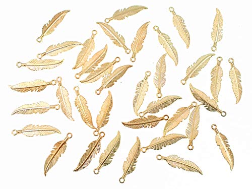 ALIMITOPIA 100pcs Indian Feather Charms Pendants Easter Angel Wing Feather Dangle Charm for DIY Crafting Bracelet Necklace Jewelry Making Findings(Gold Tone)