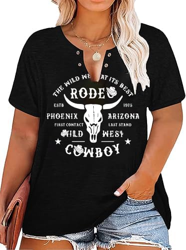 Plus Size Women's Country Concert Outfits V Neck Western Cowgirl Cowboy Shirts Vintage Graphic Tees Casual Summer Tops