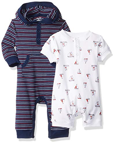 Little Me Baby Boy's 2 Pack Coverall and Romper Pants, Blue, 6 Months