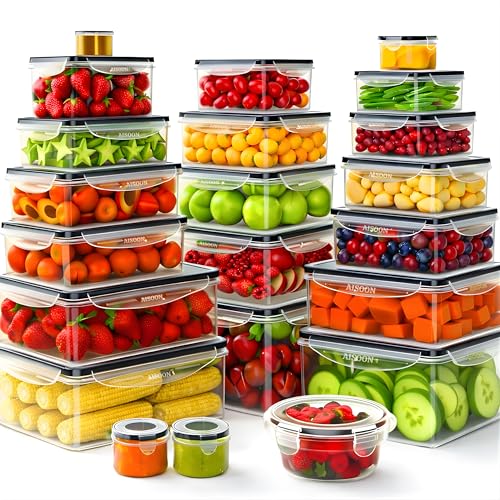 AISOON 40 Pcs 85oz Large Food Storage Containers with Lids (20 containers & 20 lids), Stackable Airtight Leakproof BPA-Free Reusable Meal Prep Containers, Freezer Microwave Dishwasher Safe