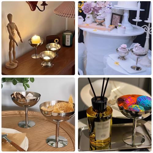 4 Stück Eisbecher Ø 10cm 200ml Edelstahl Dessertschale Cocktail Gläser Dessertschale mit Fuß, Ice Cream Sundae Dessertgläser für Obst Salat Joghurt und Fruchtpudding, für Hochzeiten, Partys(Tall)