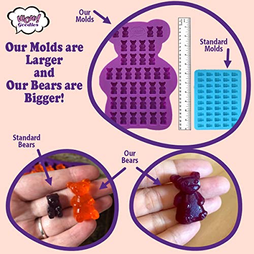 2 Unique Extra Large Gummy Silicone Bear Molds - 2 Big Molds + 2 Bonus Droppers (1 Inch Super Cute Bears) These Jello, Candy Or Chocolate Molds Are Made Of Durable Bpa Free Silicone #TOP6