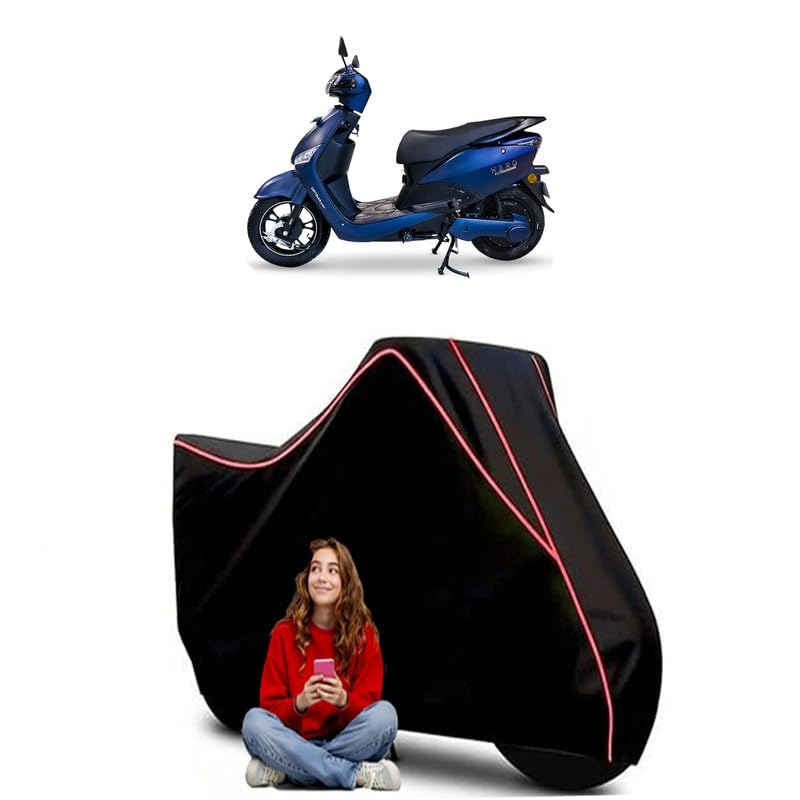 Image of Optima HX Scooty Bike Cover Water Resistant Outdoor Use Universal Fit Scooters Motorcycles Heavy Duty UV Protection Dust Rain Scratch Resistant Elastic Bottom Black Blue Piping