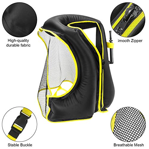 Rrtizan Inflatable Life Jacket Adult Swimming Vest for Snorkeling Suitable for 80-220 lbs (Black)