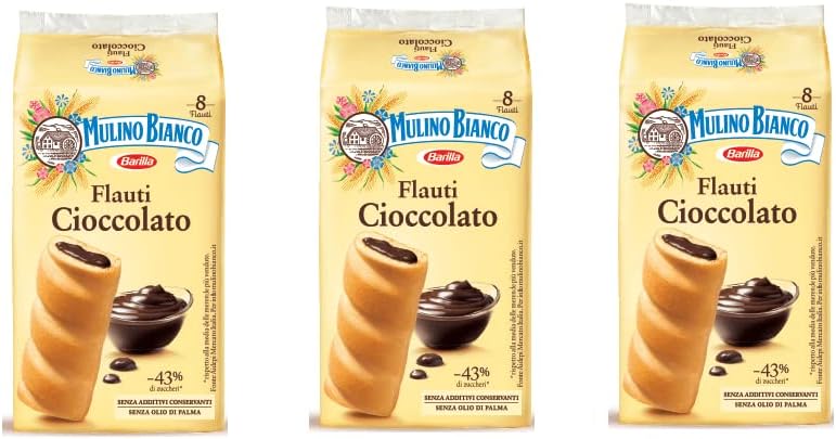 3x Mulino Bianco Flauti Sponge Cake Snack with Chocolate (8 x 35g)