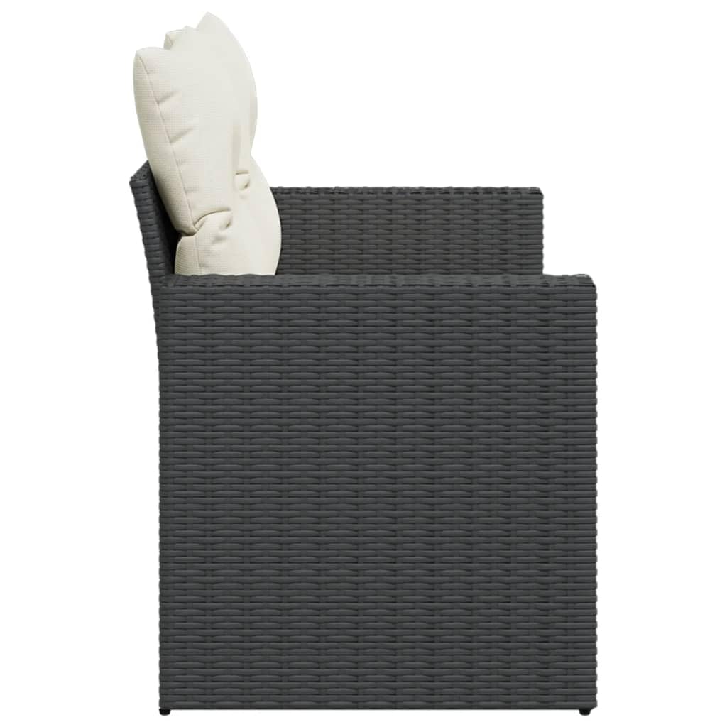 Divano da giardino a 2 posti, nero, con cuscino in polyrattan, resistente alle intemperie, modulare per balcone, terrazza, lounge all'aperto, con comoda imbottitura e schienale