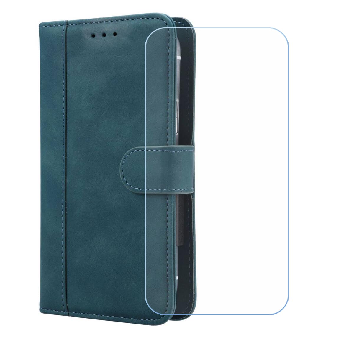 Cover for Bigme Hibreak Dual + HD Film Protector - Blue-FG | Screen Protector Tempered Glass - Phone Case With[Cash and Card Slots] Wallet Shell for Bigme Hibreak Dual (6,13")