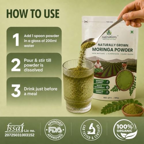 Image of Organic Moringa Leaf Powder 500g | Sahjan, Drumstick, Murungai Leaves | Ayurvedic Superfood for Energy, Immunity & Detox | Rich in Protein, Iron, Calcium, Vitamins | Natural & Lab Tested