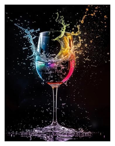 XENITE Wall Art Canvas Prints Glass Whiskey Wine Cocktail Drink Explosion Colors Splash Poster Print Canvas Painting Kitchen Bar Club Decor(I,40x60cm)