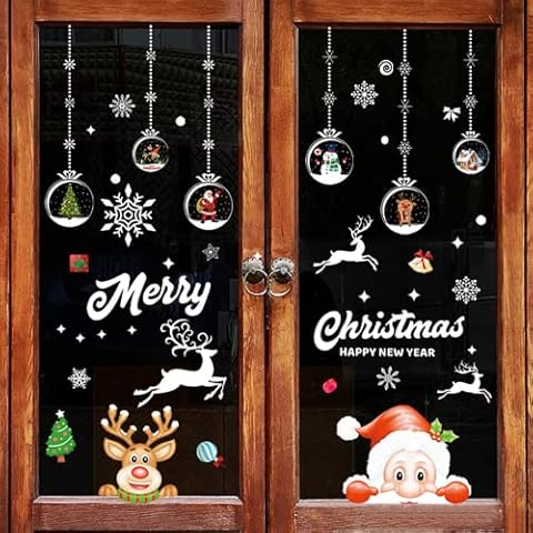 Window Decorations Christmas Self-Adhesive Silarlait Pack of 8 Christmas Decoration Windows, Repositionable and Reusable, Large Snowflakes Window Decoration, Winter Decoration for Glass, Display Cases Cover