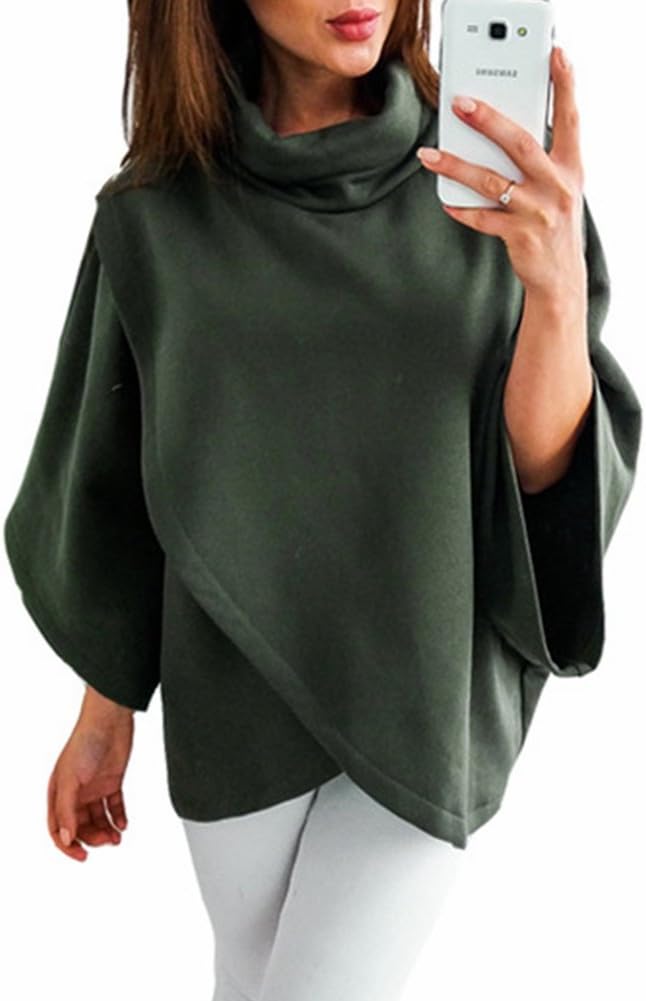 Going Out Tops For Women, Womans Cowl Neck 3/4 Sleeve Designer Dressy Chic Stylish Pleated Soft Baggy Tee Shirts Flowy Boutique Thick Trapeze Blouses For Legging Green Medium