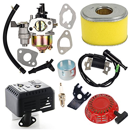 Carkio de carburateur avec filtre à air Bobine d'allumage Lanceur Compatible avec Honda Gx140 Gx160 Gx200 Pièces de moteur 5,5HP 6,5HP +Système d'échappement silencieux avec bouclier thermique EX35