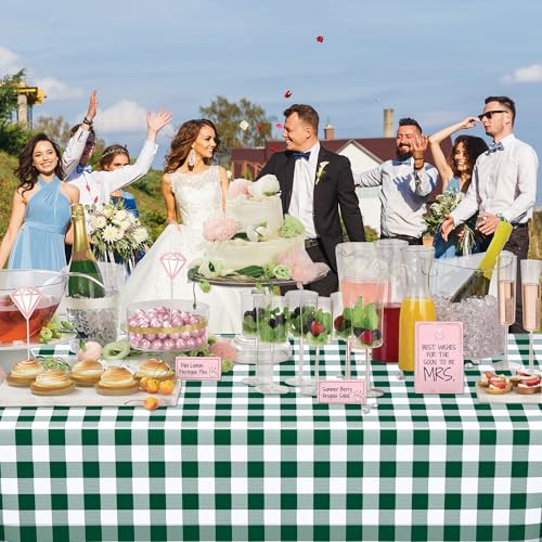 Image of WNINK 3 Pack Green and White Checkered Rectangular Plastic Tablecloths, Green Gingham Waterproof Disposable Table Covers 54 inch x 108 inch for Birthday, Wedding, Outdoor Picnic Camping Parties