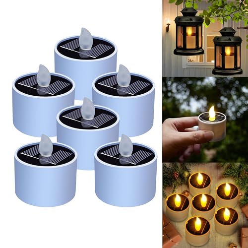 Homehop Solar Light Outdoor Waterproof Dusk to Dawn Rechargeable Portable LED Tealight Candle Lamp for Balcony Garden Camping and Home Decor (Pack of 6)