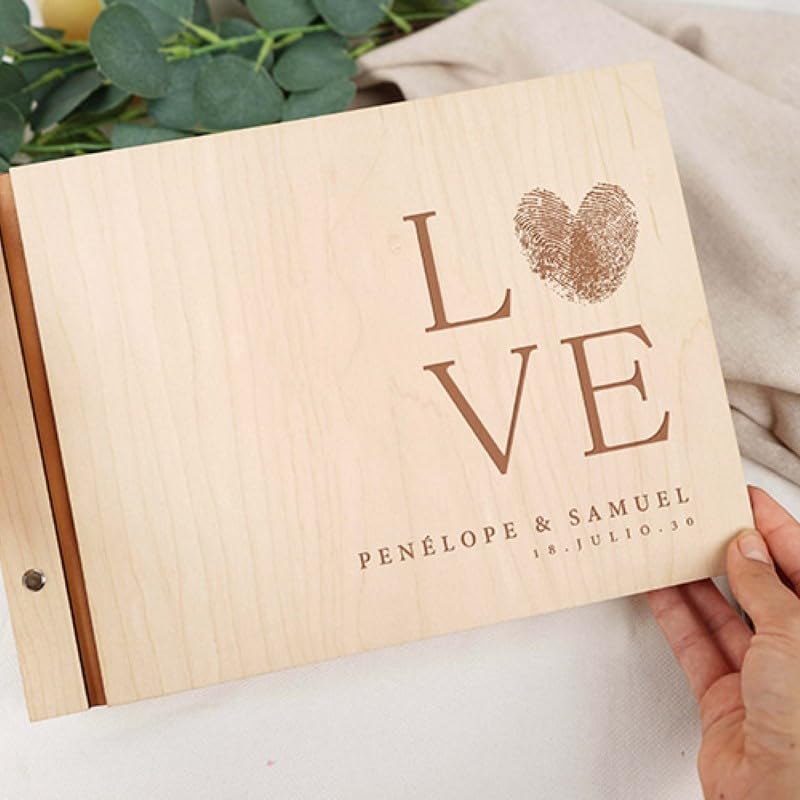 Libro de Invitados Bodas Personalizado | Libro de visitas Boda de Madera | Álbum de Firmas para Bodas Personalizado | Libro Aniversario Boda | Álbum de Fotos Scrapbook de Madera Love