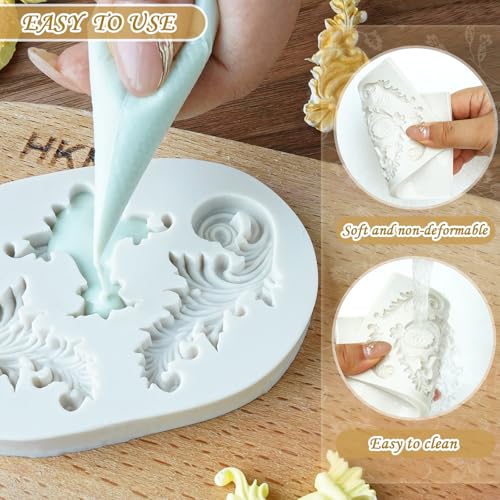 Image of HKNMTT Baroque Style Silicone Molds Curlicues Scroll 3D Border for Clay Fondant Chocolate Sugar Craft Decor, Vintage Wedding Birthday Cake Cupcake Topper Decoration