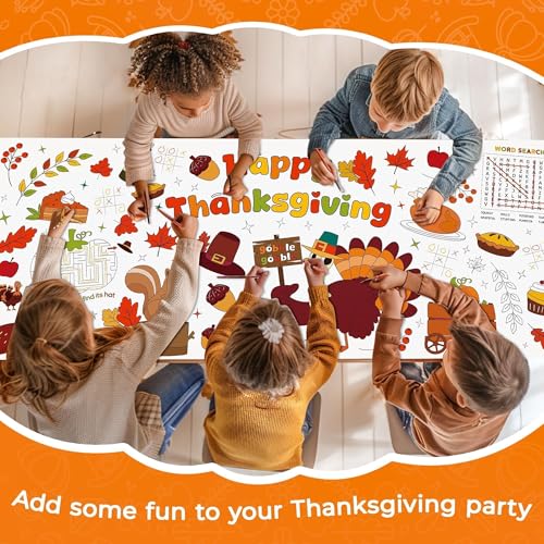 Image of Childom 1 Pack Thanksgiving Coloring Tablecloth for Kids,Thanksgiving Crafts for Kids,30 x 72 Inch Disposable Paper Table Cover,Giant Coloring Poster for Children Gifts Games Activities Holiday Party