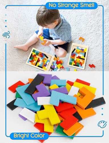 Image of Wooden Russian Blocks Set of 40 Pieces for Kids Adults, Wood Intelligence Puzzle for Ages 3-8,Wooden Puzzles Brain Teasers Toy Educational Gift for 7-10 Years