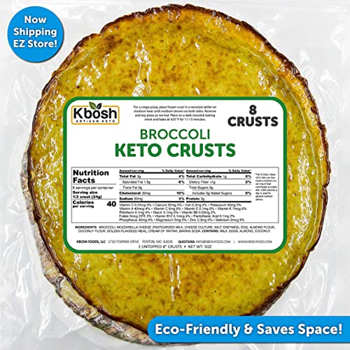 Kbosh Keto Crusts - The #1 Broccoli Keto Pizza Crust - Only 1 Carb & 40 Cals Per Serving - Delicious, Sugar-Free, Low Carb Crusts For Keto-Friendly Recipes - 4 Ez Store Packs - 8 Crusts #TOP4