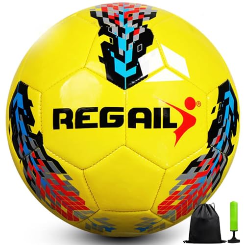Aipwerer Fussball Grösse 4/5 Kinder,Fußball Kinder,Standard Trainingsfußball, Lederfussball,Verhindern Sprengen,Fussball mit Pumpe,Netz,Beutel und Gasnadel (Farbig, Ball Nr. 5)