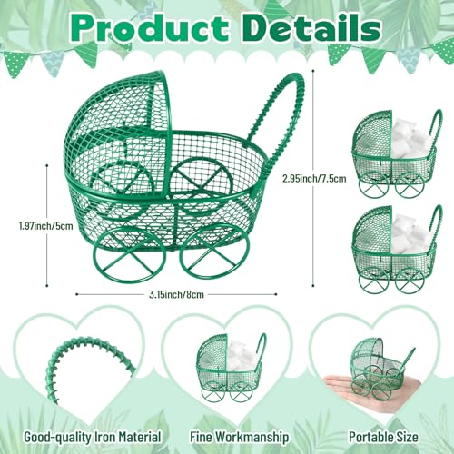 Image of Threehoney 12 Pcs Baby Shower Mini Carriage Decoration Safari Green Metal Wired Fillable Candy Stroller Baby Shower Table Centerpiece for Guest Gender Reveal Wedding Party Favor Gift