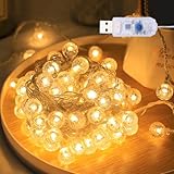 Topamz LEDイルミネーションライト 10m 80灯 USB給電 8モード調光 防滴防塵 屋内屋外両用 ガーデン・キャンプ装饰 ガーランドライト クリスマス 誕生日 飾りライト（透明電球・暖色・USB式）